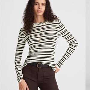 Brown and cream Double Layered Crewneck in Merino-Silk Blend